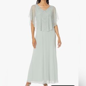 NWT. J Kara Women's Geometrical Beaded V-Neck Capelet Dress